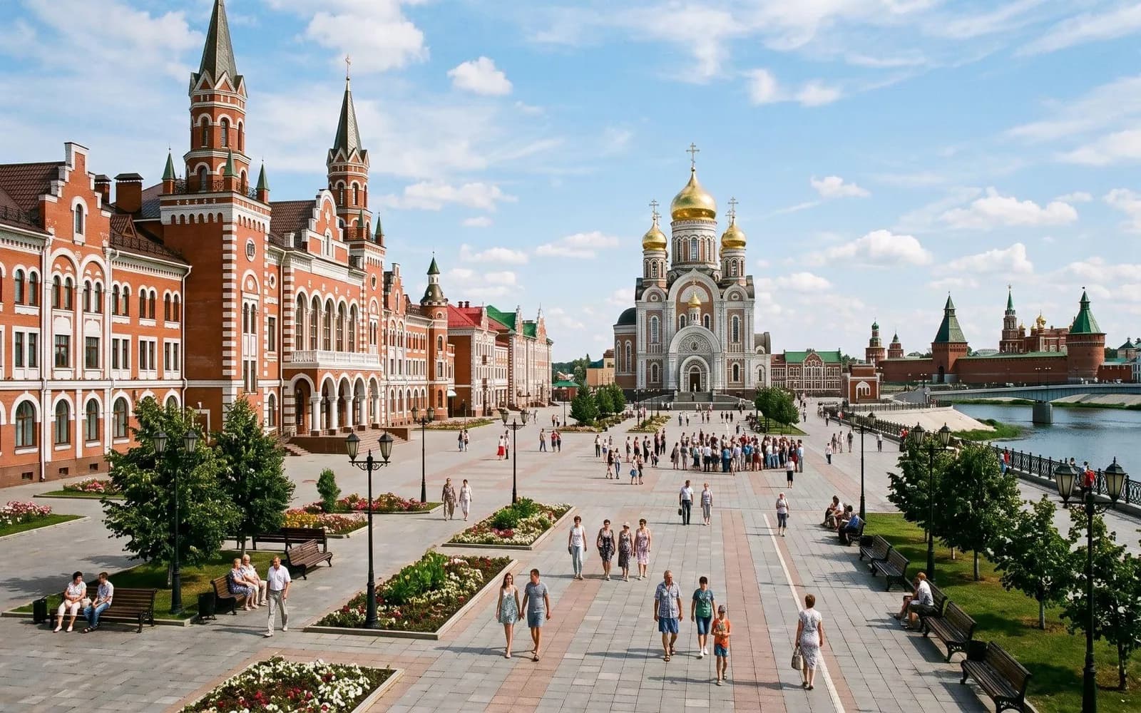 Благовещенская площадь в Йошкар-Оле с кремлём