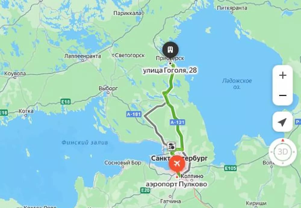 карта маршрута до порта Приозерск