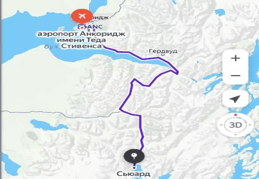 карта маршрута до порта Сьюард