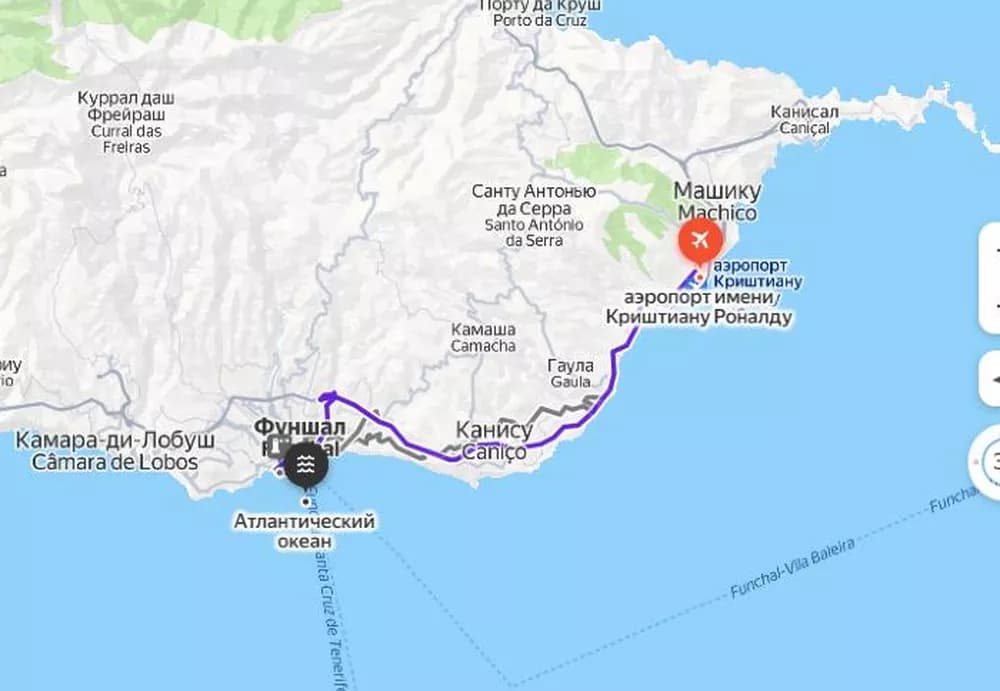 карта маршрута до порта Фуншал